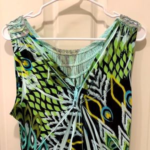 Boston Proper sleeveless Aqua peacock V neck maxi dress size Large